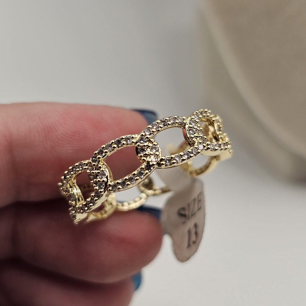 Gold Pave Link Ring Size 13
